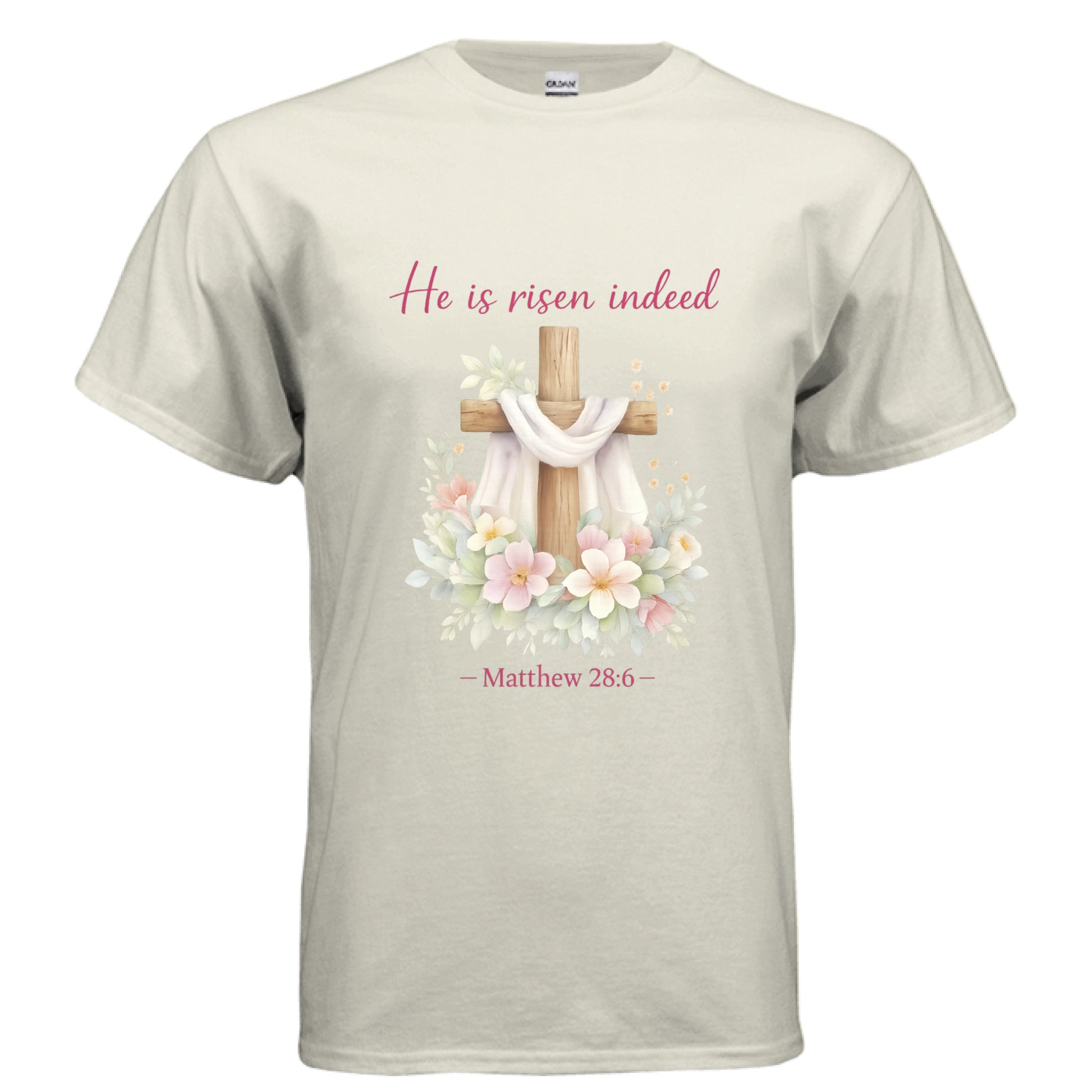 He is Risen Indeed Matthew 28:6 Faith T-Shirt NATURAL Salvation FaithWear Apparel