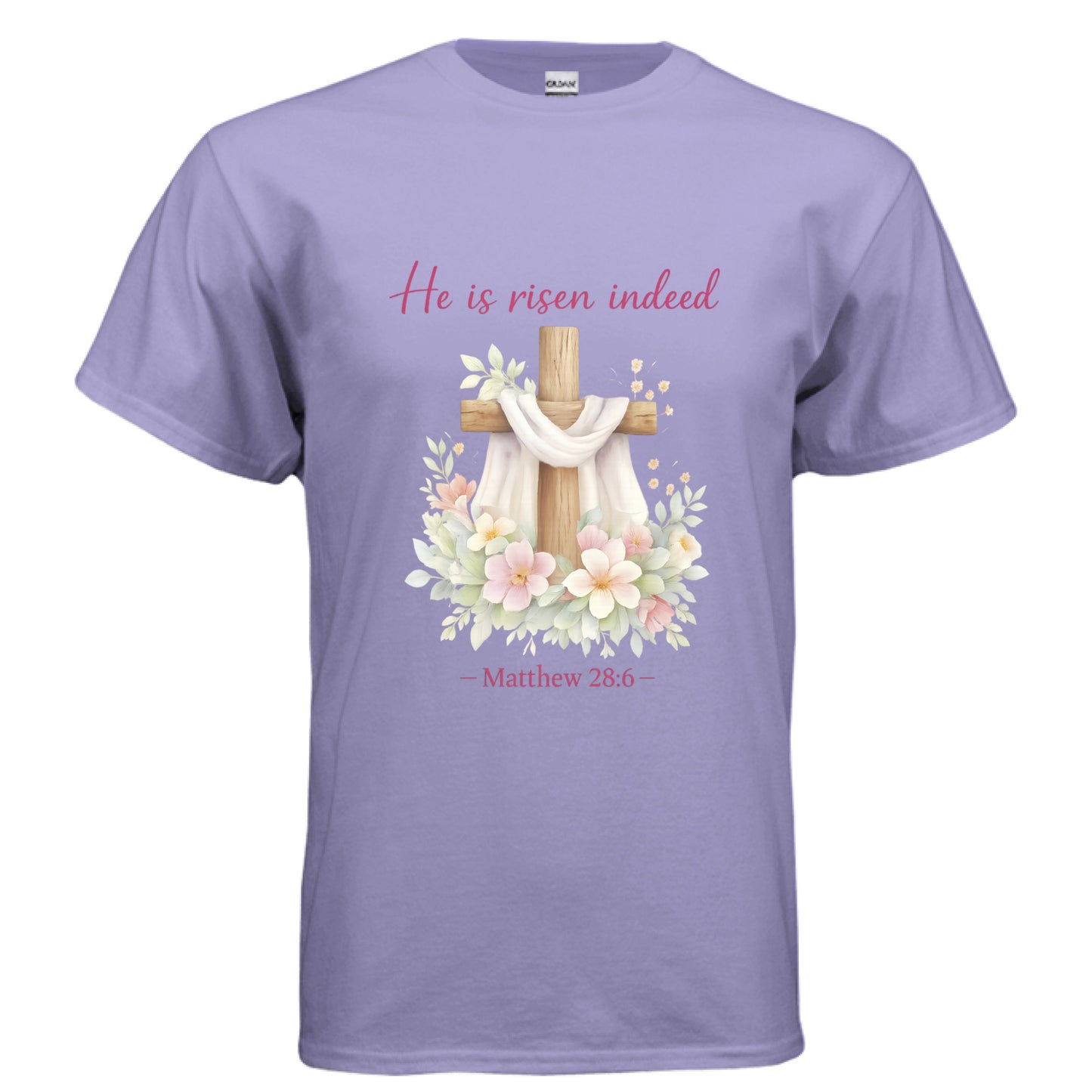 He is Risen Indeed Matthew 28:6 Faith T-Shirt VIOLET Salvation FaithWear Apparel