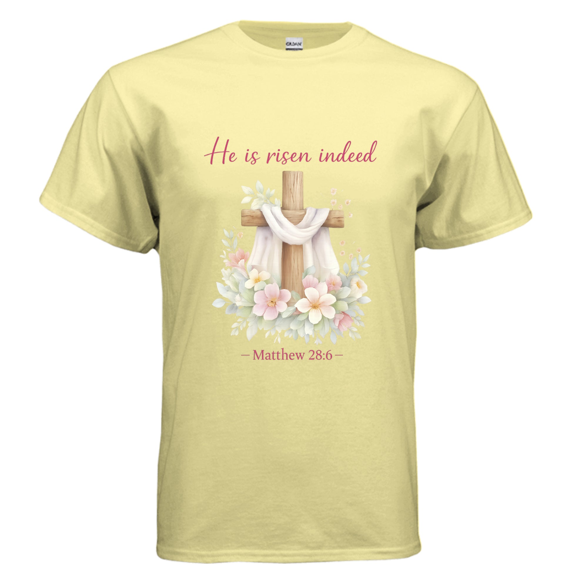 He is Risen Indeed Matthew 28:6 Faith T-Shirt CORNSILK Salvation FaithWear Apparel