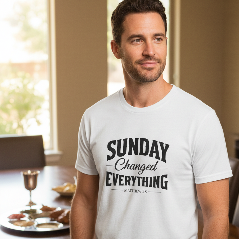 Sundays Changed Everything Matthew 28 Faith T-Shirt WHITE Salvation FaithWear Apparel