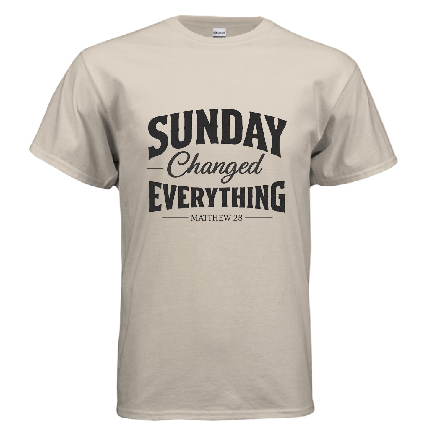 Sundays Changed Everything Matthew 28 Faith T-Shirt SAND Salvation FaithWear Apparel