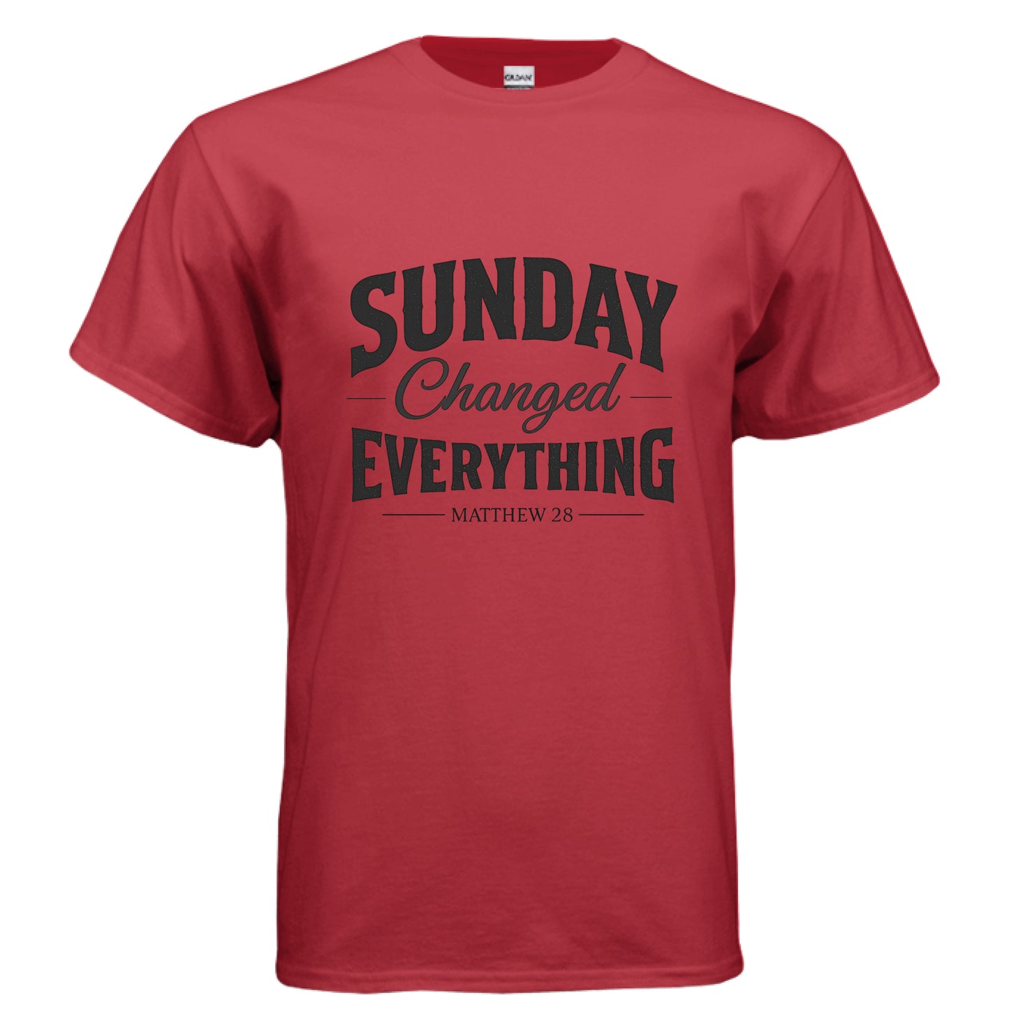 Sundays Changed Everything Matthew 28 Faith T-Shirt RED Salvation FaithWear Apparel