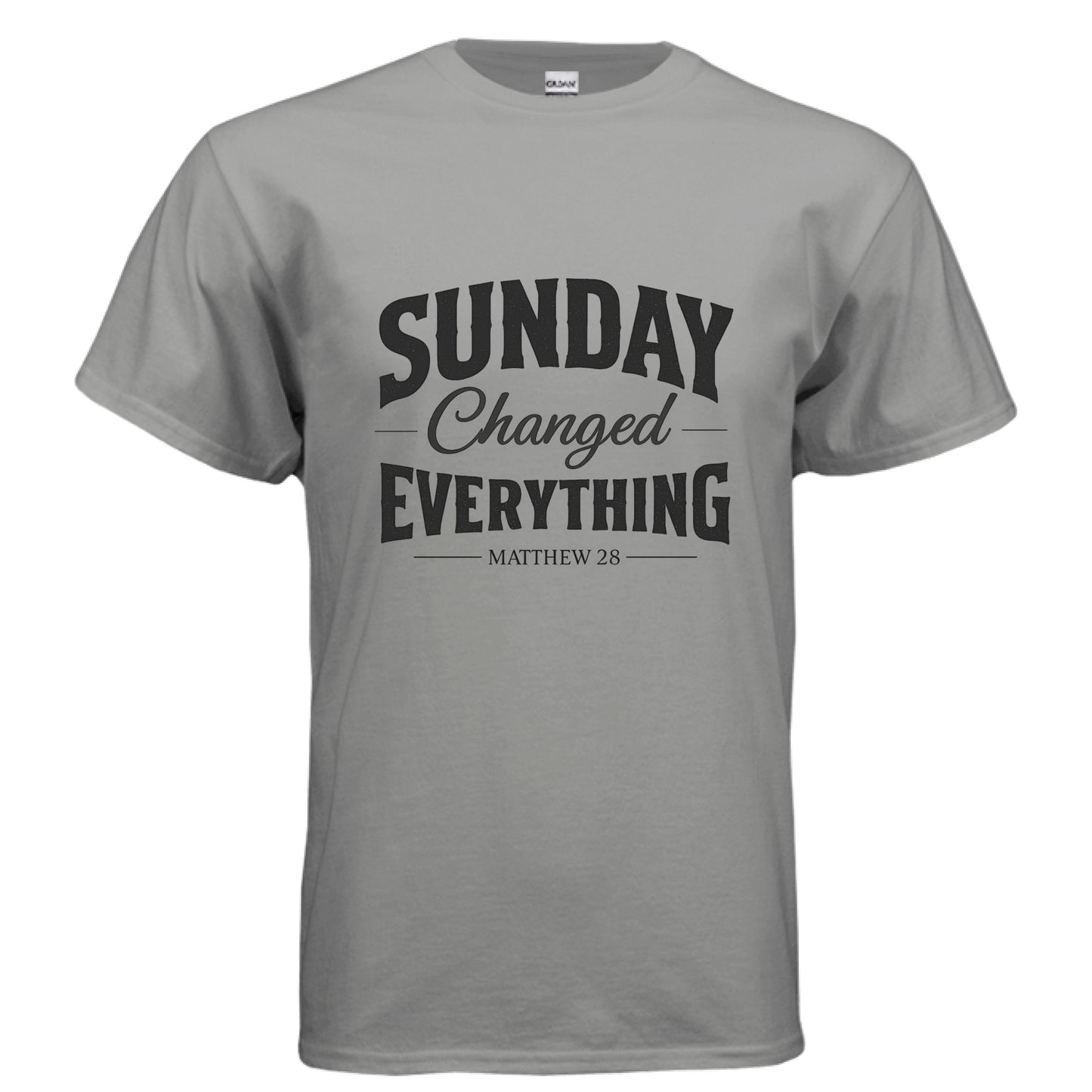 Sundays Changed Everything Matthew 28 Faith T-Shirt GRAVEL Salvation FaithWear Apparel