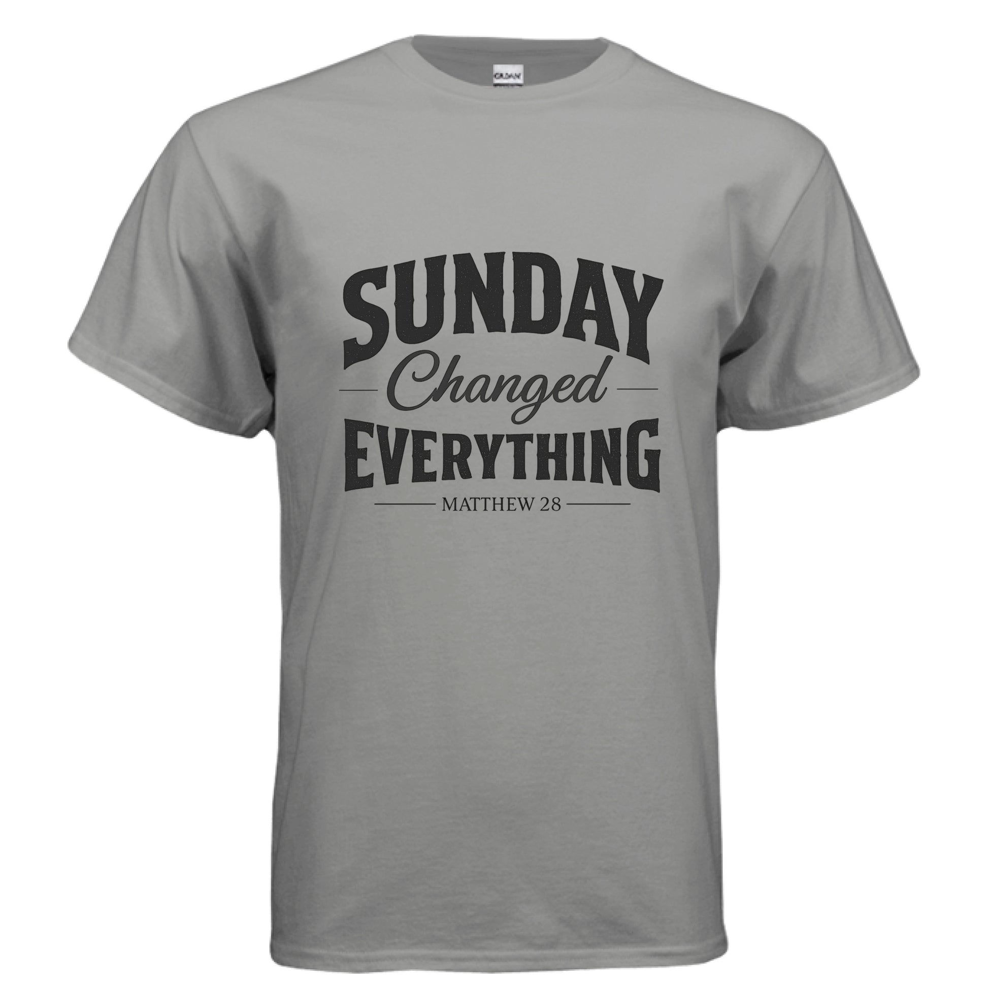 Sundays Changed Everything Matthew 28 Faith T-Shirt GRAVEL Salvation FaithWear Apparel