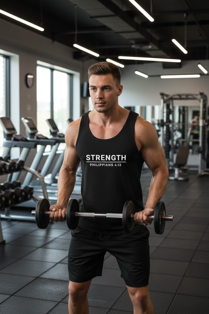 Strength Philippians 4:13-Faith Tank Top Black Salvation FaithWear Apparel