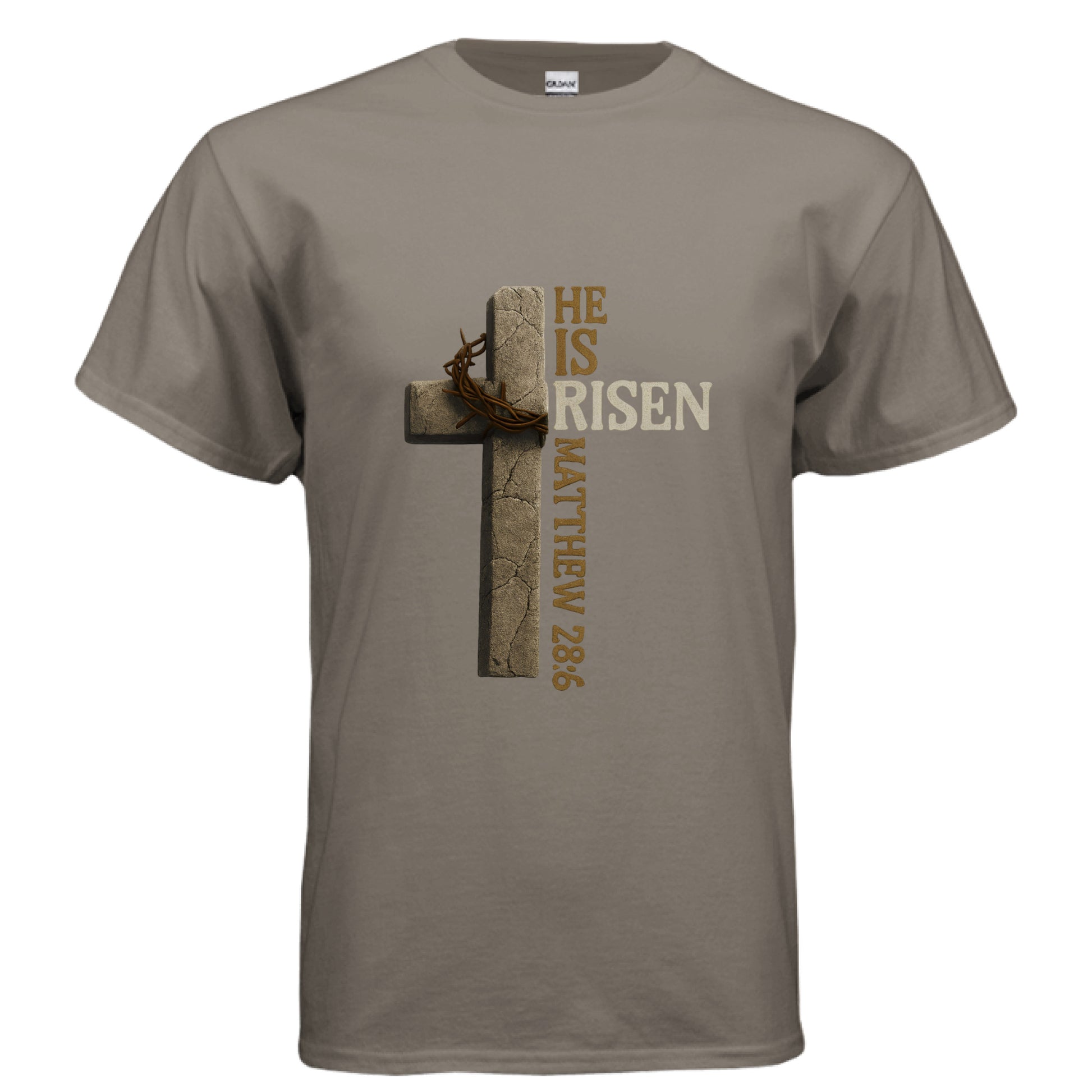 He is Risen Matthew 28:6 Faith T-Shirt BROWN SAVANA Salvation FaithWear Apparel