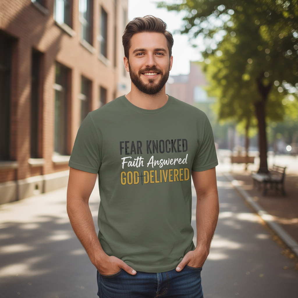Fear Knocked Faith Answered God Delivered-Faith T-Shirt