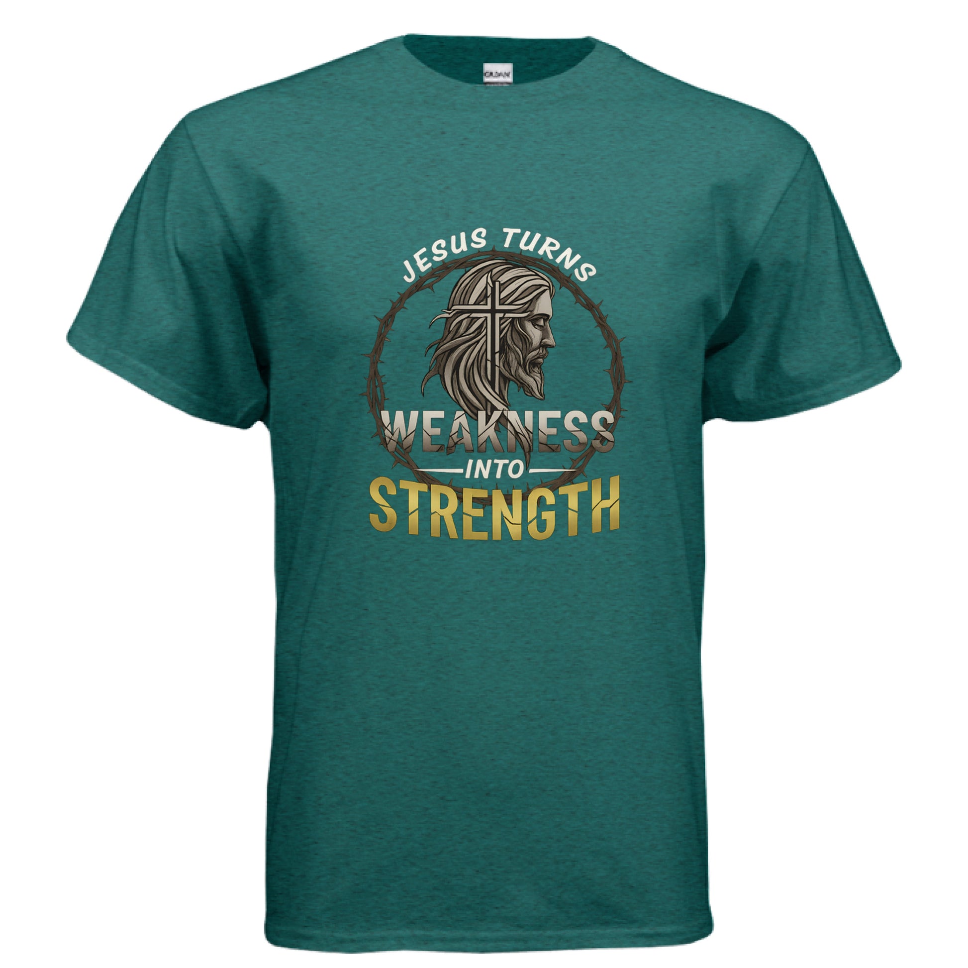 Jesus Turns Weakness into Strength Faith T-Shirt ANTIQUE JADE DOME Salvation FaithWear Apparel