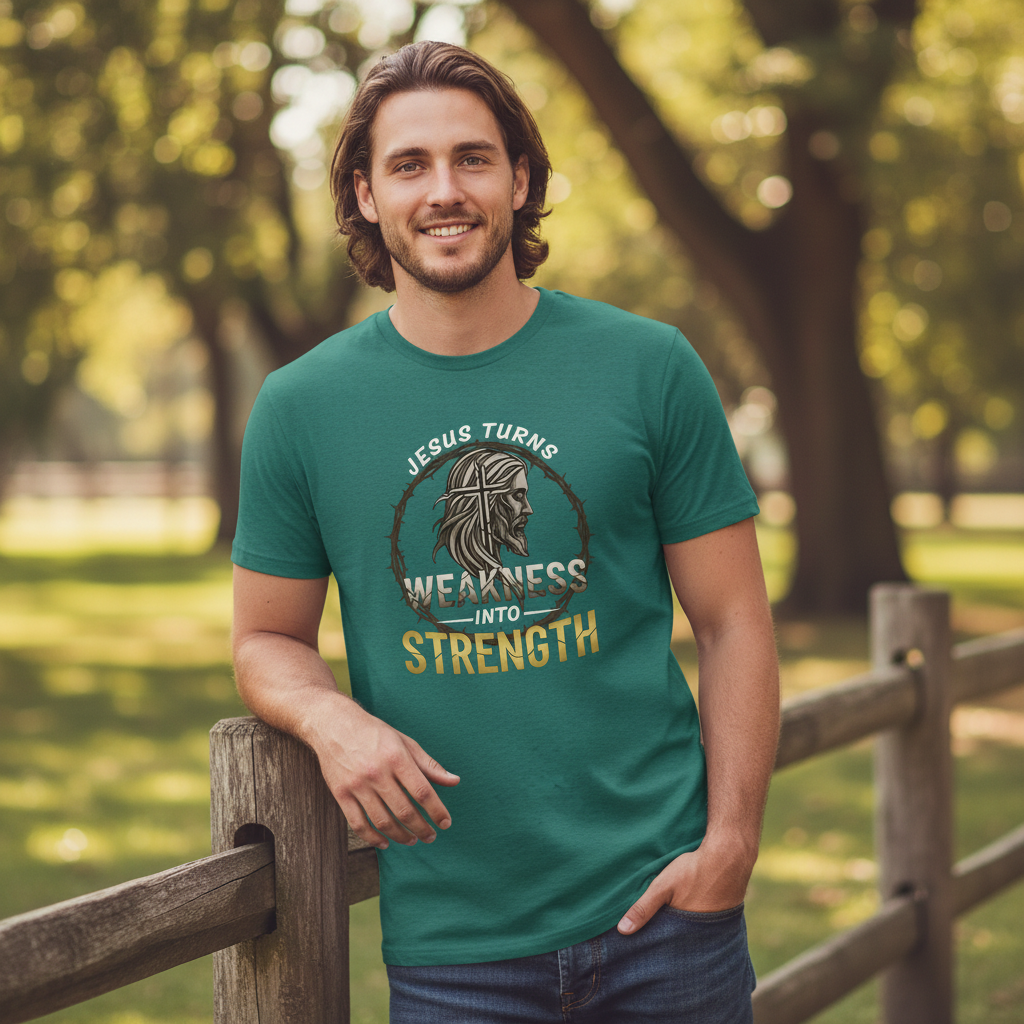 Jesus Turns Weakness into Strength Faith T-Shirt