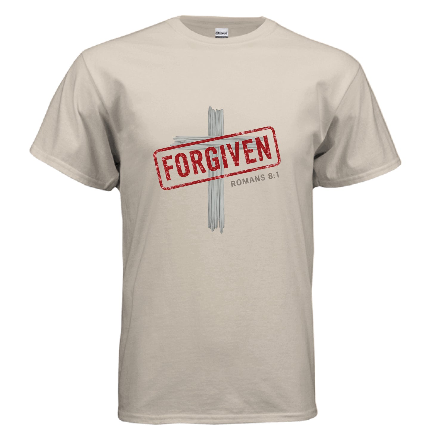 Forgiven Romans 8:1 Faith T-Shirt SAND Salvation FaithWear Apparel