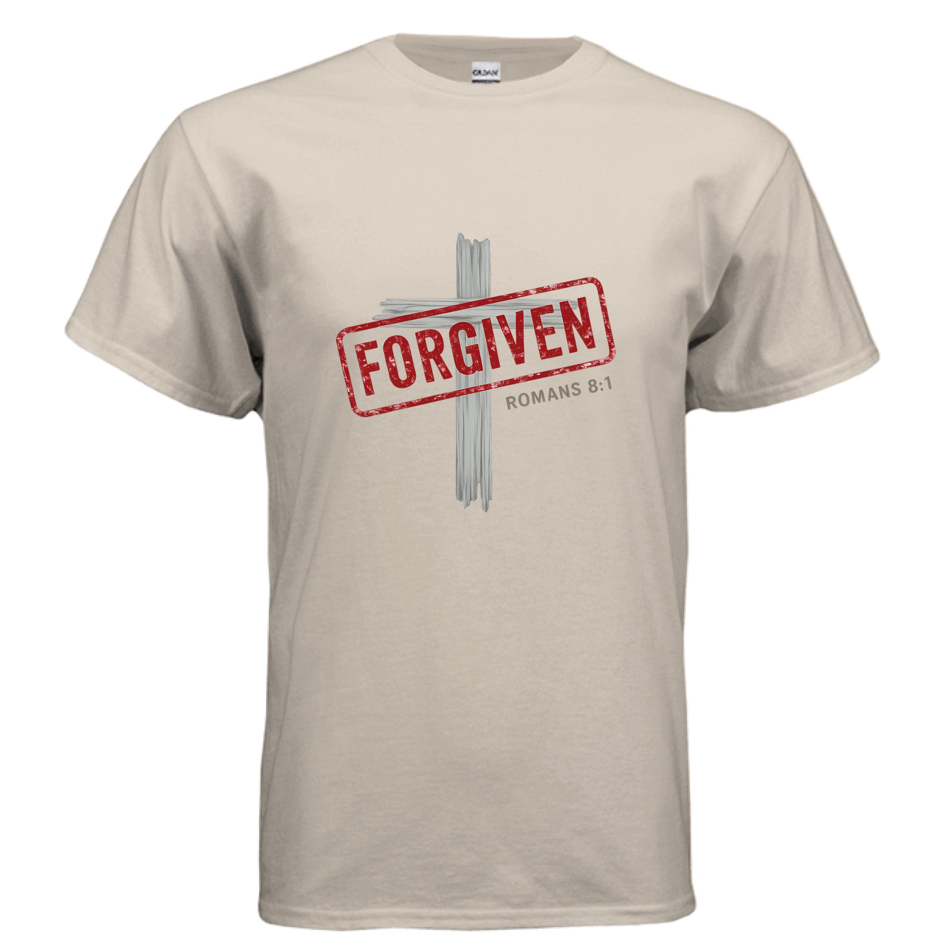 Forgiven Romans 8:1 Faith T-Shirt SAND Salvation FaithWear Apparel