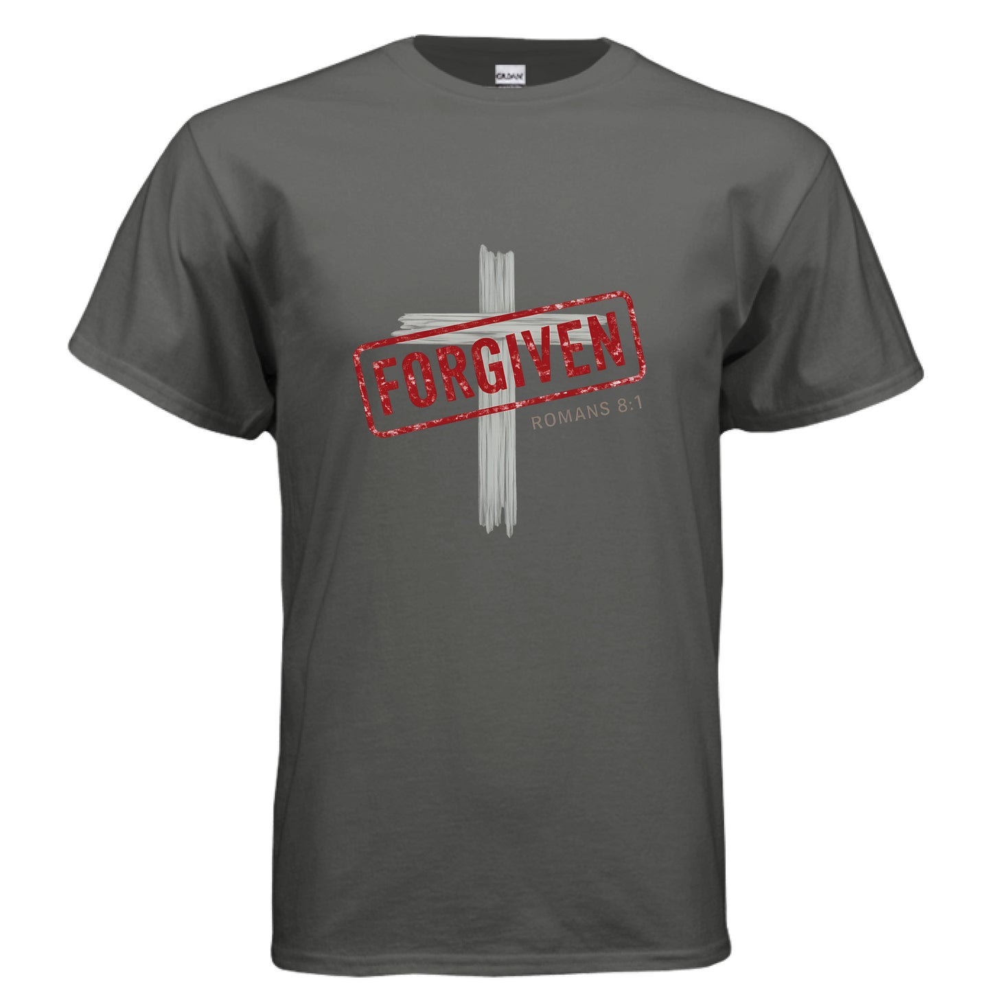Forgiven Romans 8:1 Faith T-Shirt CHARCOAL Salvation FaithWear Apparel