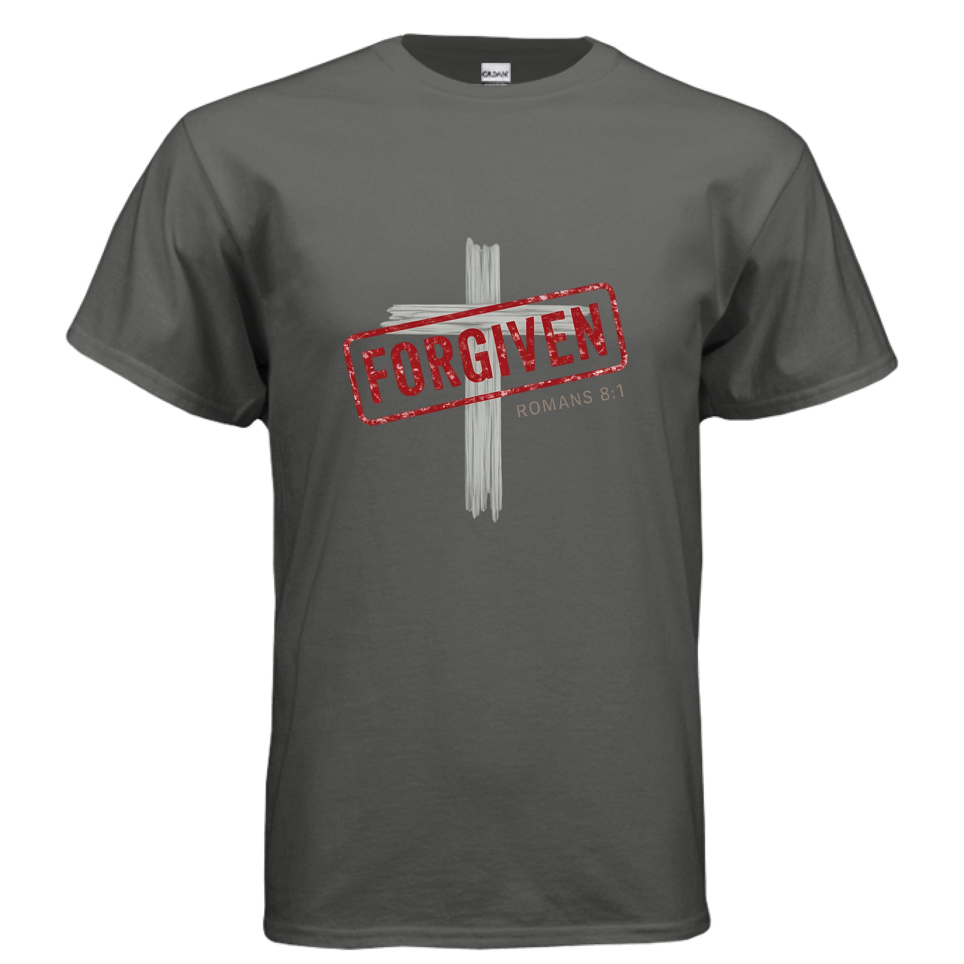 Forgiven Romans 8:1 Faith T-Shirt CHARCOAL Salvation FaithWear Apparel