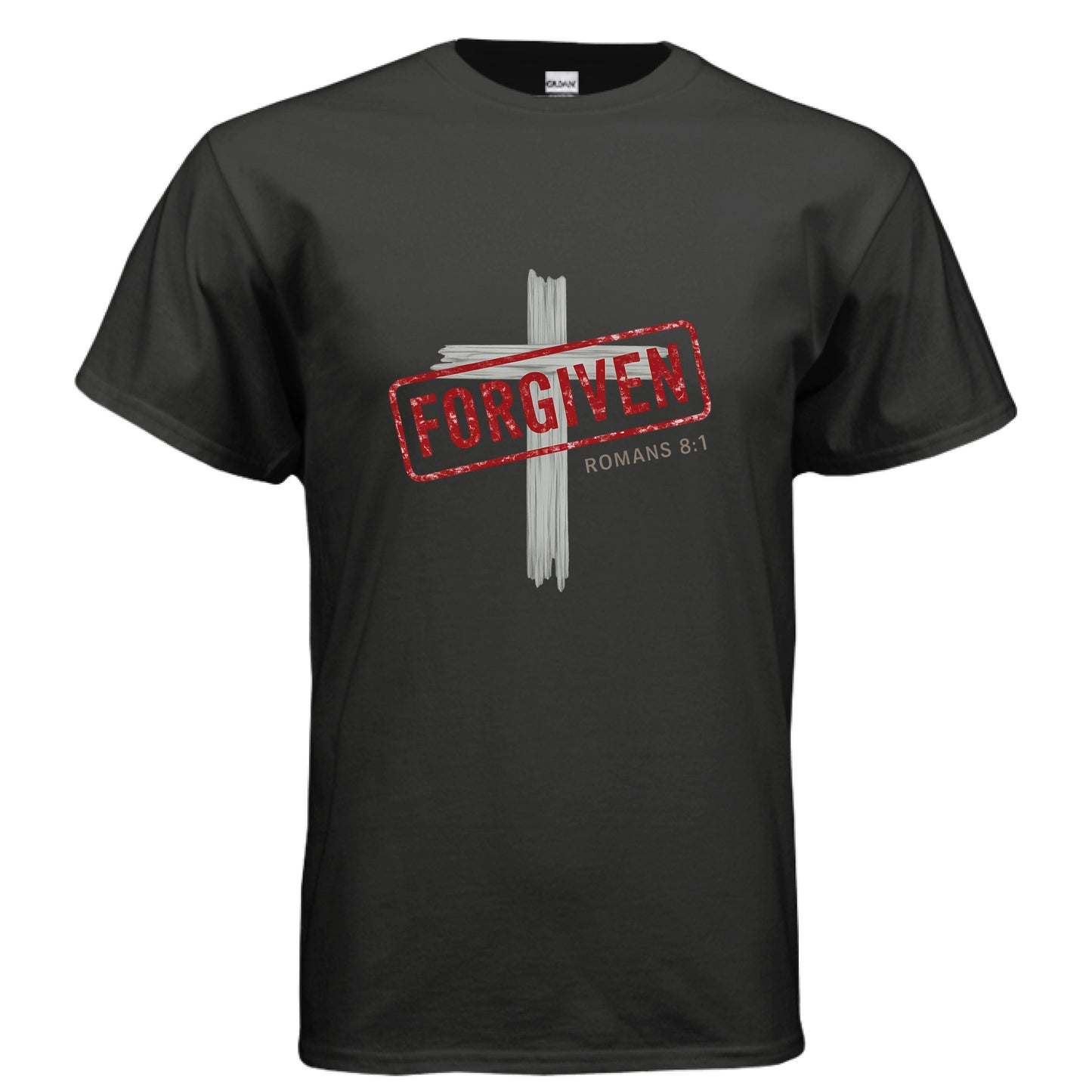 Forgiven Romans 8:1 Faith T-Shirt BLACK Salvation FaithWear Apparel
