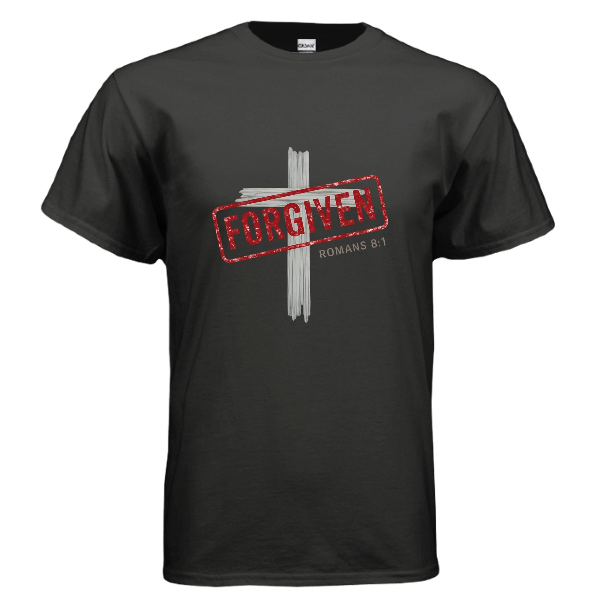 Forgiven Romans 8:1 Faith T-Shirt BLACK Salvation FaithWear Apparel