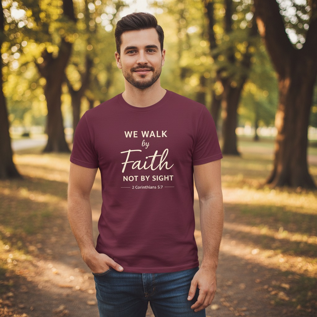 We Walk by Faith not by Sight 1 Corinthians 5:7 Faith T-Shirt