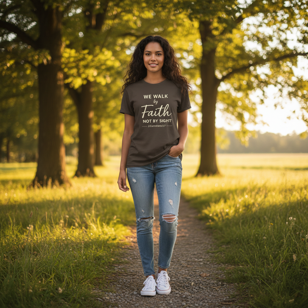We Walk by Faith not by Sight 1 Corinthians 5:7 Faith T-Shirt
