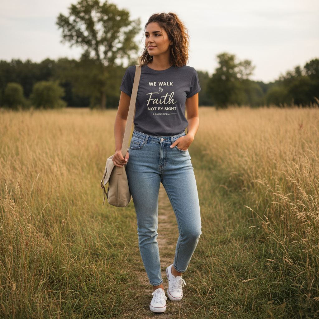 We Walk by Faith not by Sight 1 Corinthians 5:7 Faith T-Shirt