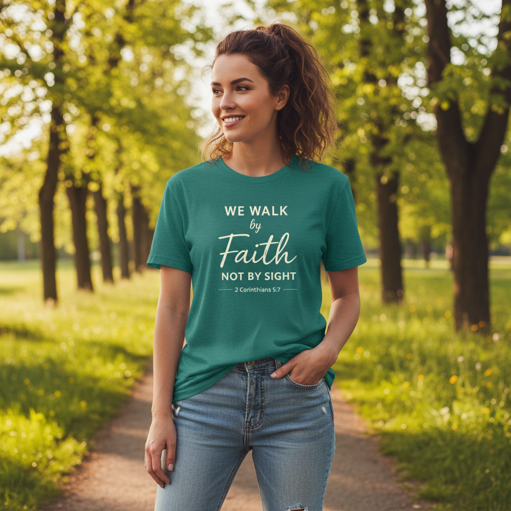 We Walk by Faith not by Sight 1 Corinthians 5:7 Faith T-Shirt