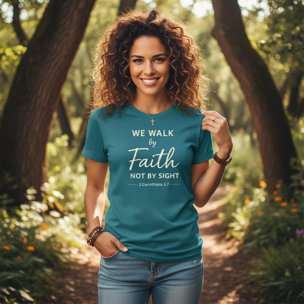 We Walk by Faith not by Sight 1 Corinthians 5:7 Faith T-Shirt