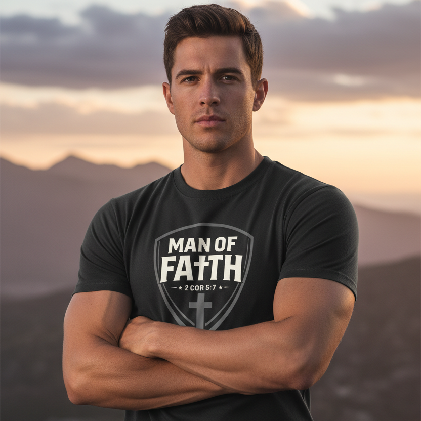 Man of Faith 2 Corinthians 5:7 Faith T-Shirt