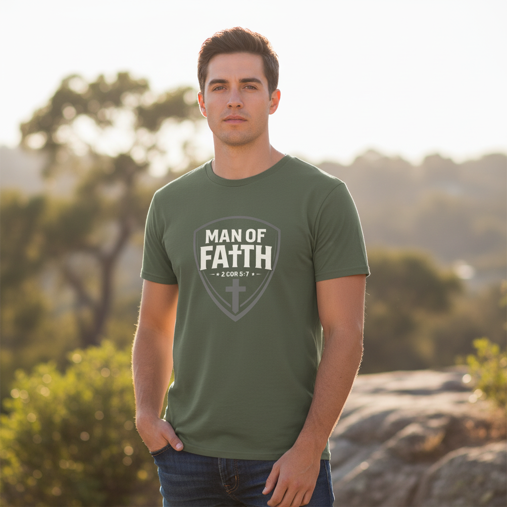 Man of Faith 2 Corinthians 5:7 Faith T-Shirt