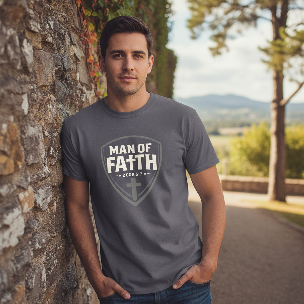 Man of Faith 2 Corinthians 5:7 Faith T-Shirt