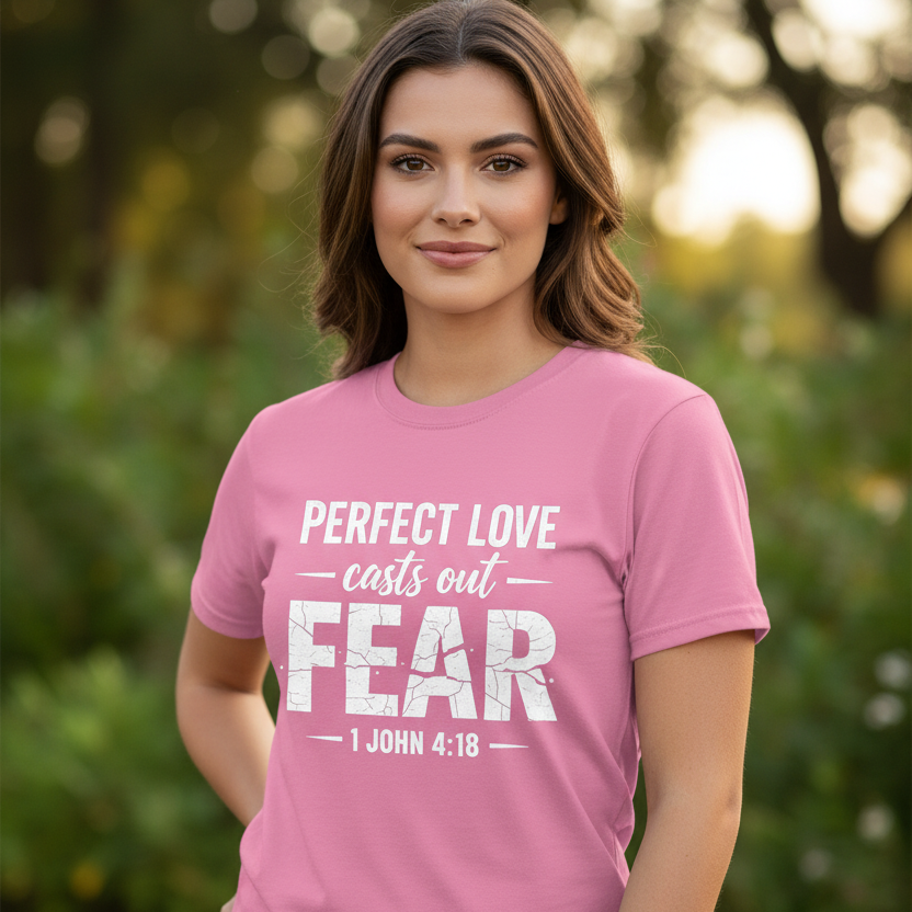 Perfect Love Cast out Fear 1 John 4:18 Faith T-Shirt