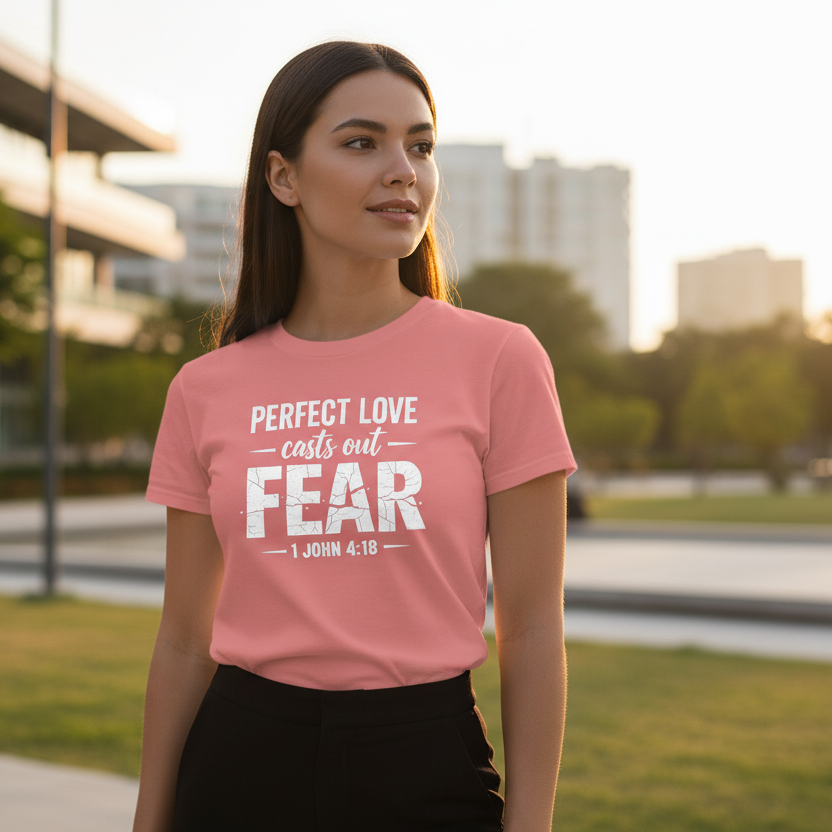 Perfect Love Cast out Fear 1 John 4:18 Faith T-Shirt