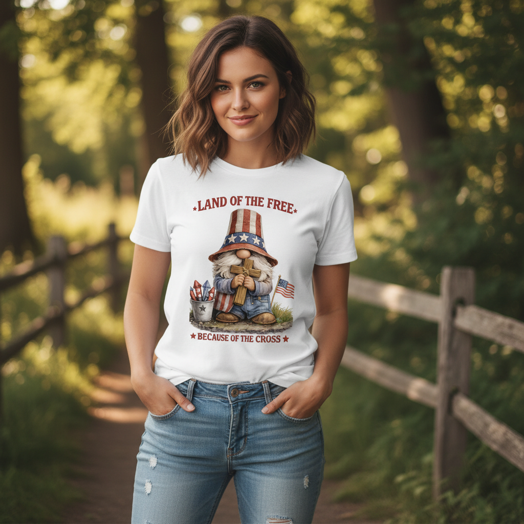 Land of the Free Because of the Cross Patriot T-Shirt