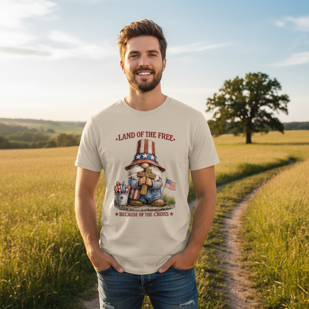 Land of the Free Because of the Cross Patriot T-Shirt