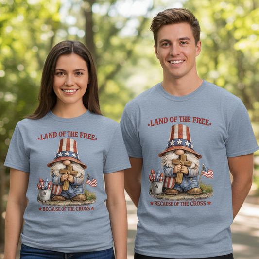 Land of the Free Because of the Cross Patriot T-Shirt