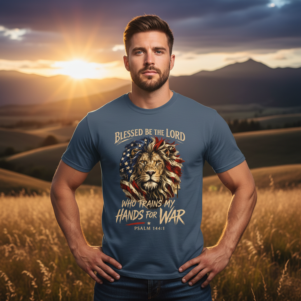Blessed Be the Lord Who Trains my Hands for War Psalm 144:1 Faith T-Shirt