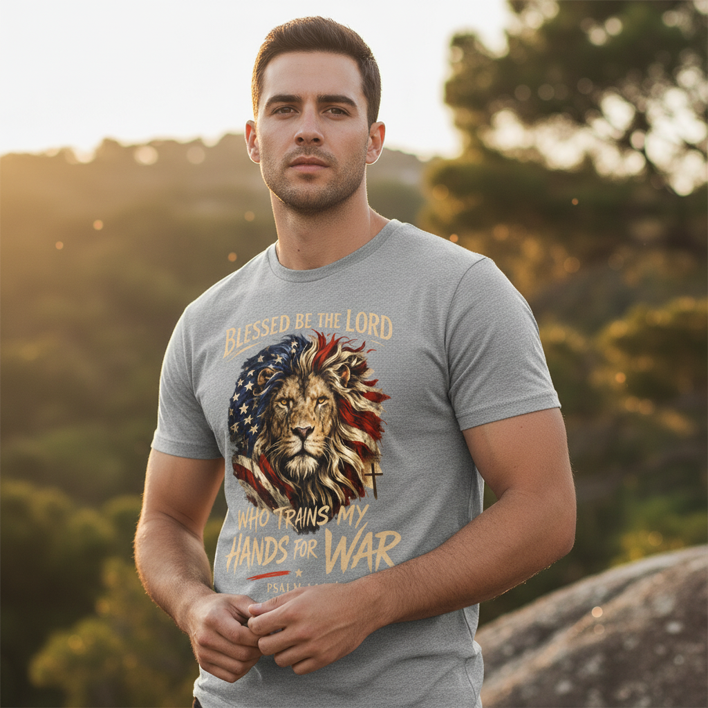 Blessed Be the Lord Who Trains my Hands for War Psalm 144:1 Faith T-Shirt