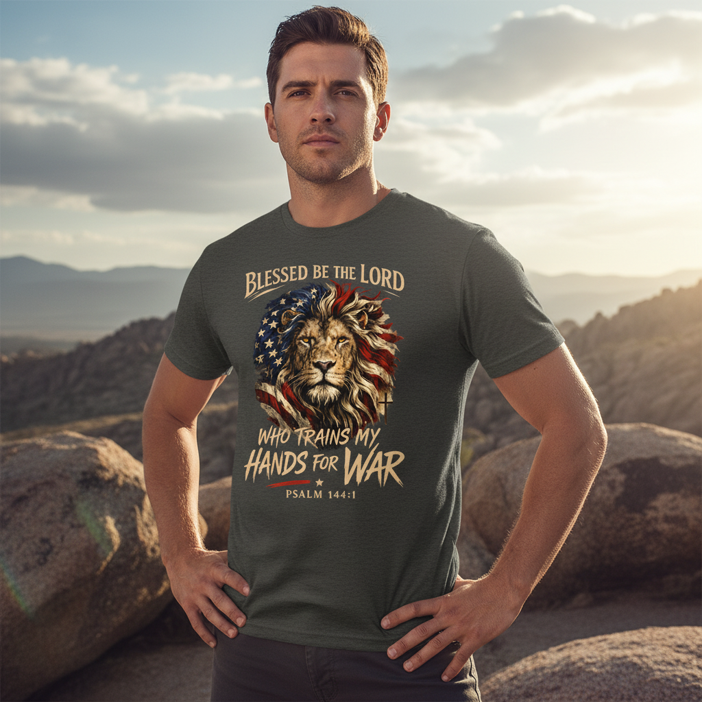 Blessed Be the Lord Who Trains my Hands for War Psalm 144:1 Faith T-Shirt