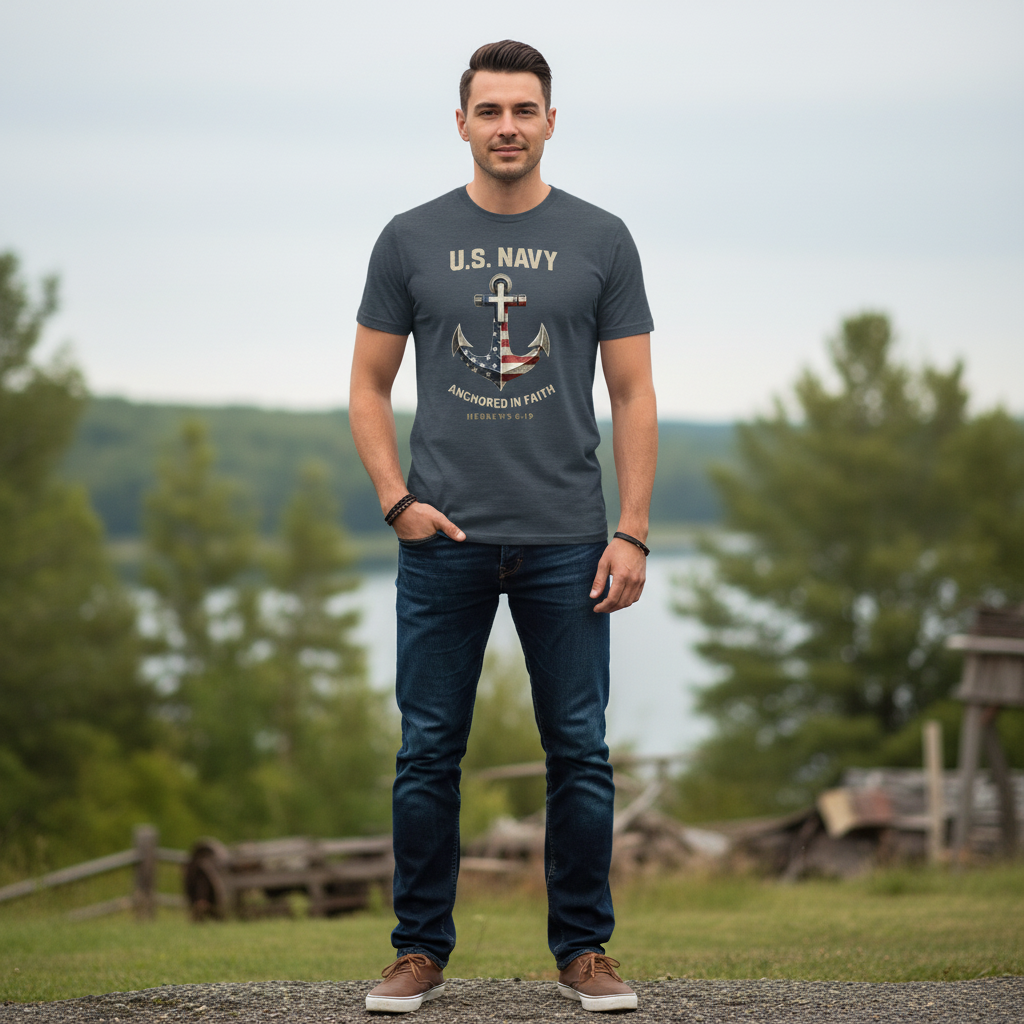 U.S. Navy Anchored in Faith Hebrews 6:19 Faith T-Shirt