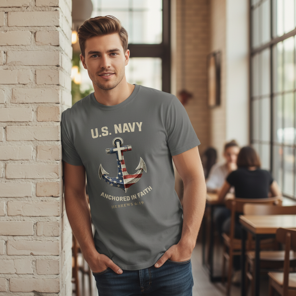 U.S. Navy Anchored in Faith Hebrews 6:19 Faith T-Shirt