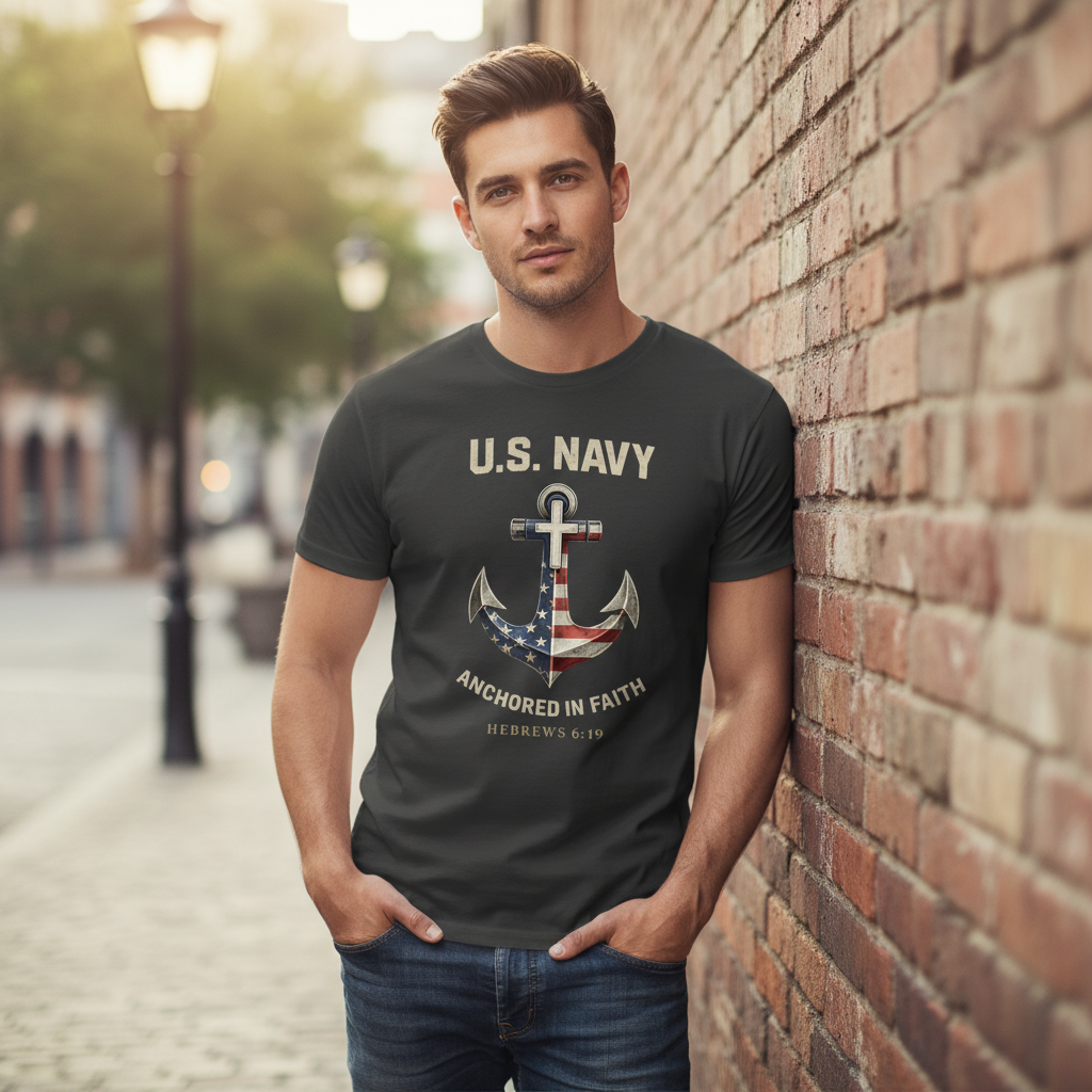 U.S. Navy Anchored in Faith Hebrews 6:19 Faith T-Shirt