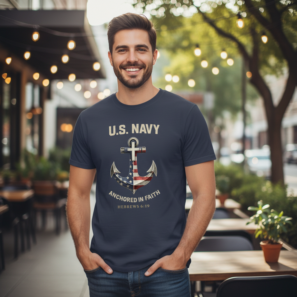 U.S. Navy Anchored in Faith Hebrews 6:19 Faith T-Shirt