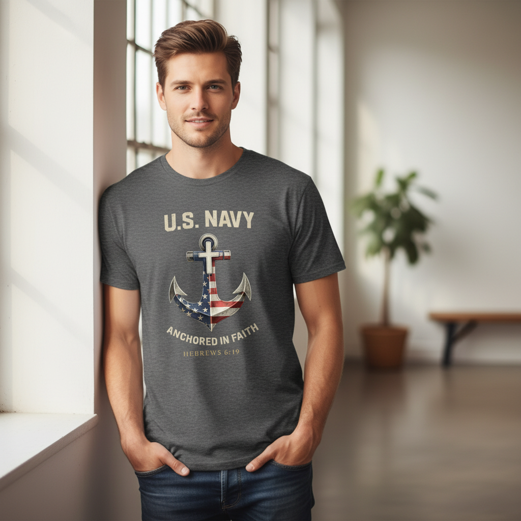 U.S. Navy Anchored in Faith Hebrews 6:19 Faith T-Shirt