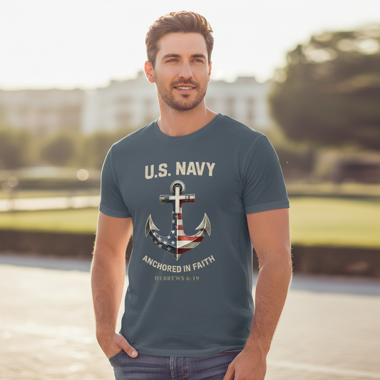 U.S. Navy Anchored in Faith Hebrews 6:19 Faith T-Shirt