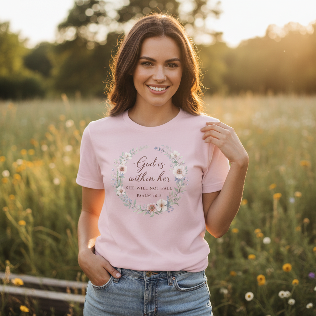 God is Within Her She Will Not Fall Psalm 46:5 Faith T-Shirt