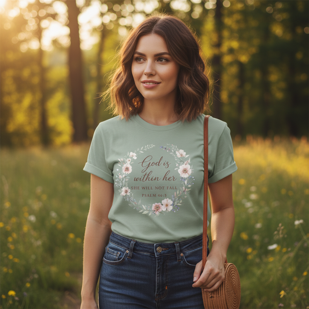 God is Within Her She Will Not Fall Psalm 46:5 Faith T-Shirt