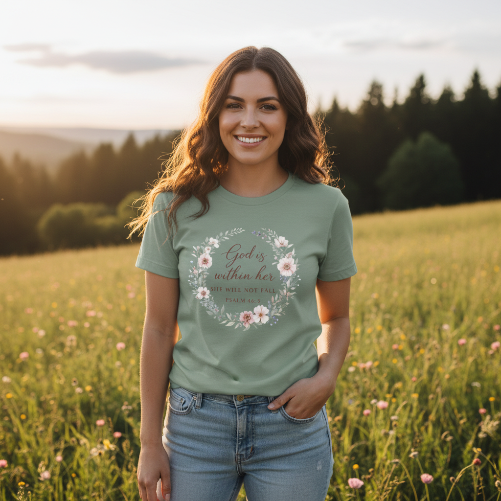 God is Within Her She Will Not Fall Psalm 46:5 Faith T-Shirt