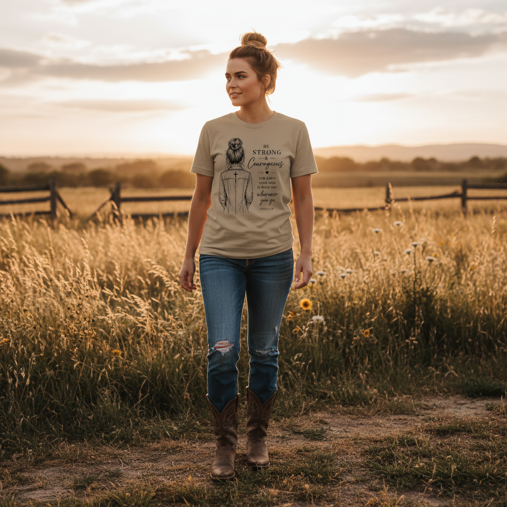 Be Strong and Courageous Joshua 1:9 Faith T-Shirt