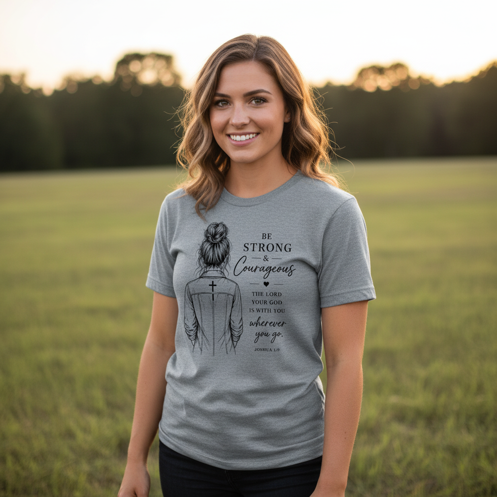 Be Strong and Courageous Joshua 1:9 Faith T-Shirt