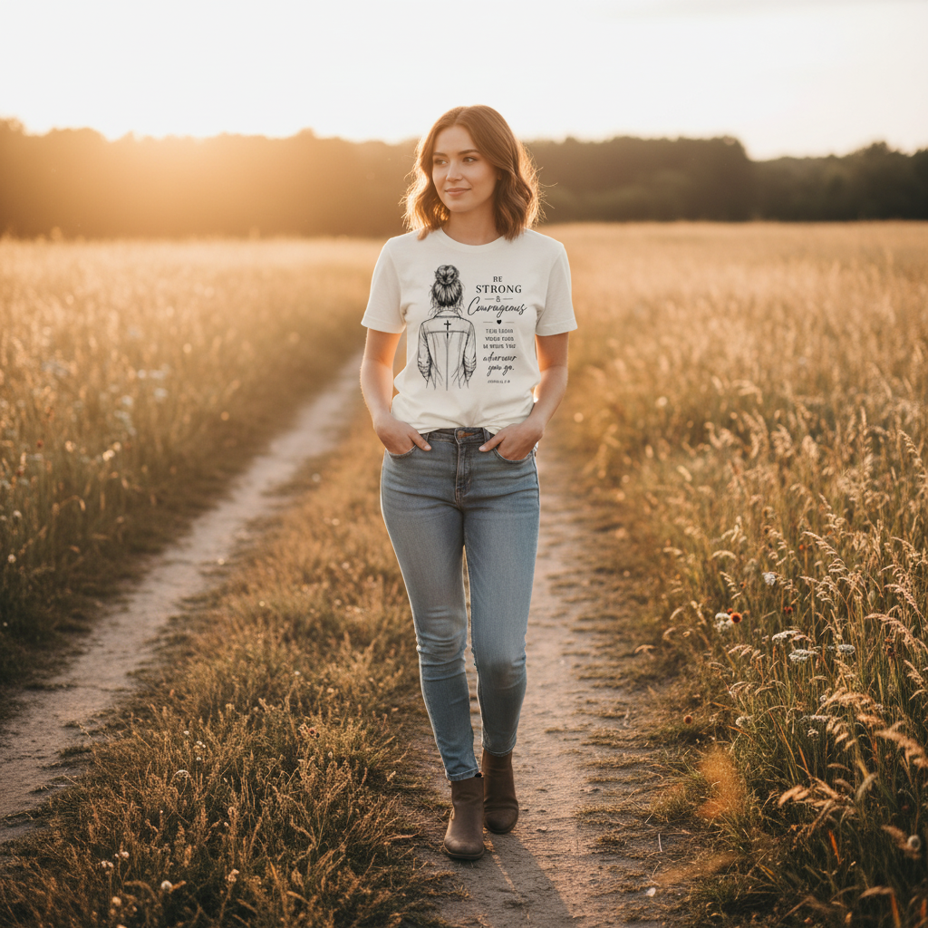 Be Strong and Courageous Joshua 1:9 Faith T-Shirt