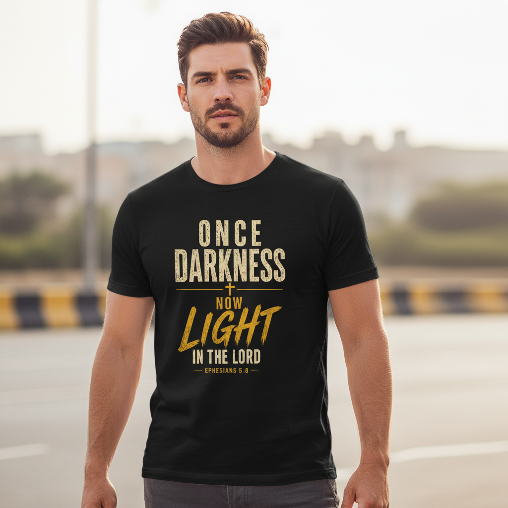 Once Darkness Now Light in the Lord Ephesians 5:8 Faith T-Shirt