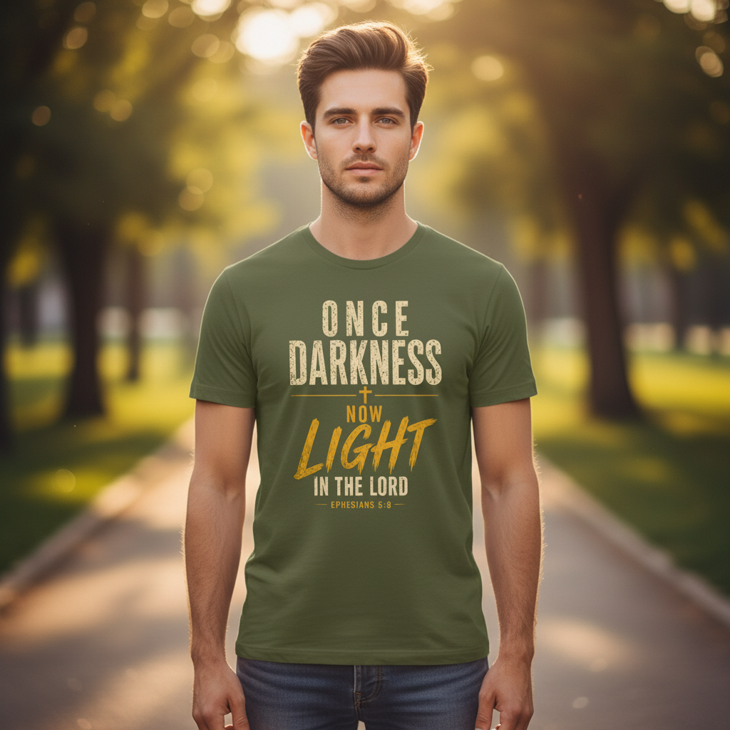 Once Darkness Now Light in the Lord Ephesians 5:8 Faith T-Shirt