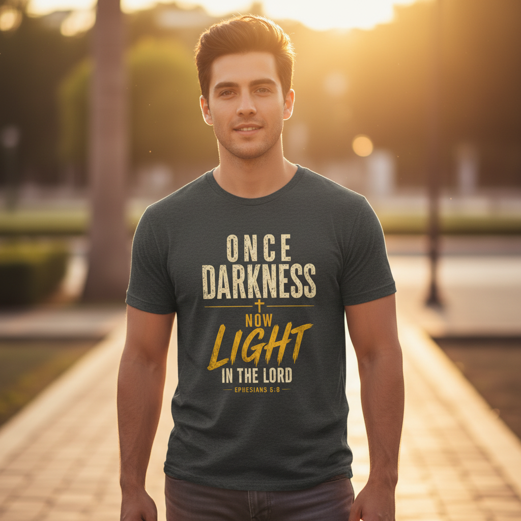 Once Darkness Now Light in the Lord Ephesians 5:8 Faith T-Shirt